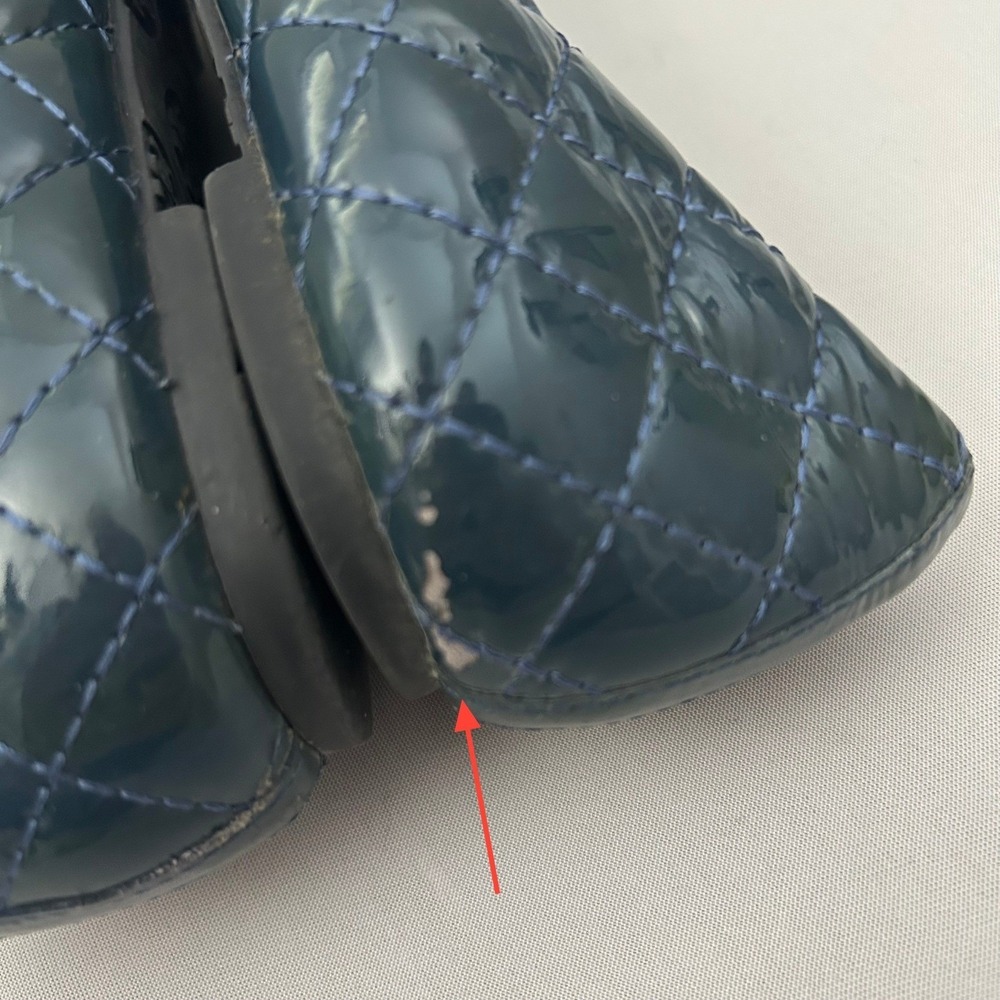 Tory Burch Quinn Ballet Flats Womens 6.5 Blue Quilted Patent Leather Gold Logo - Picture 7 of 11